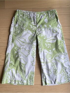 VTG Green & White Floral Wide-Leg Capri Pants